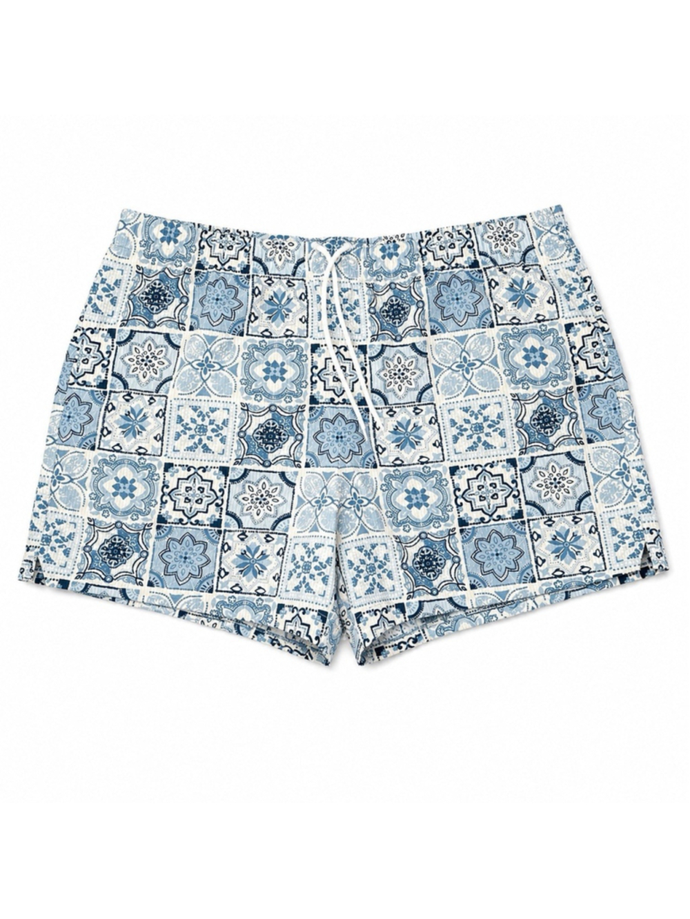 Abercrombie & Fitch Mens Swim Shorts XXL Relaxed Stretch Blue Tile Mosaic Trunks